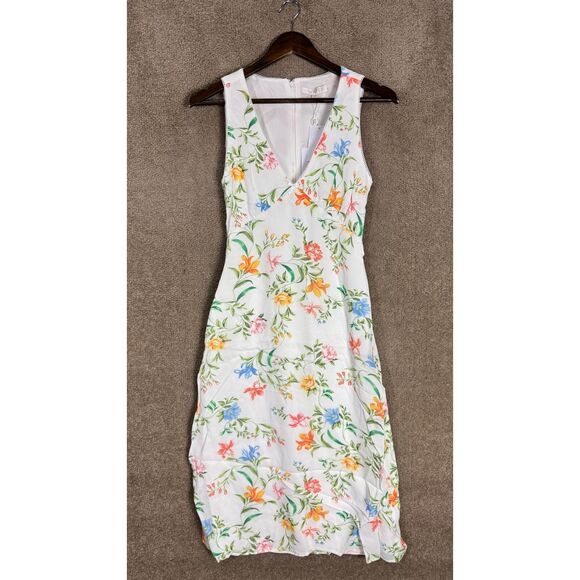 WAYF‎ Dahlia Dress Size XS Vintage White Floral Sleeveless V Neck Midi Retro NEW - Picture 4 of 14
